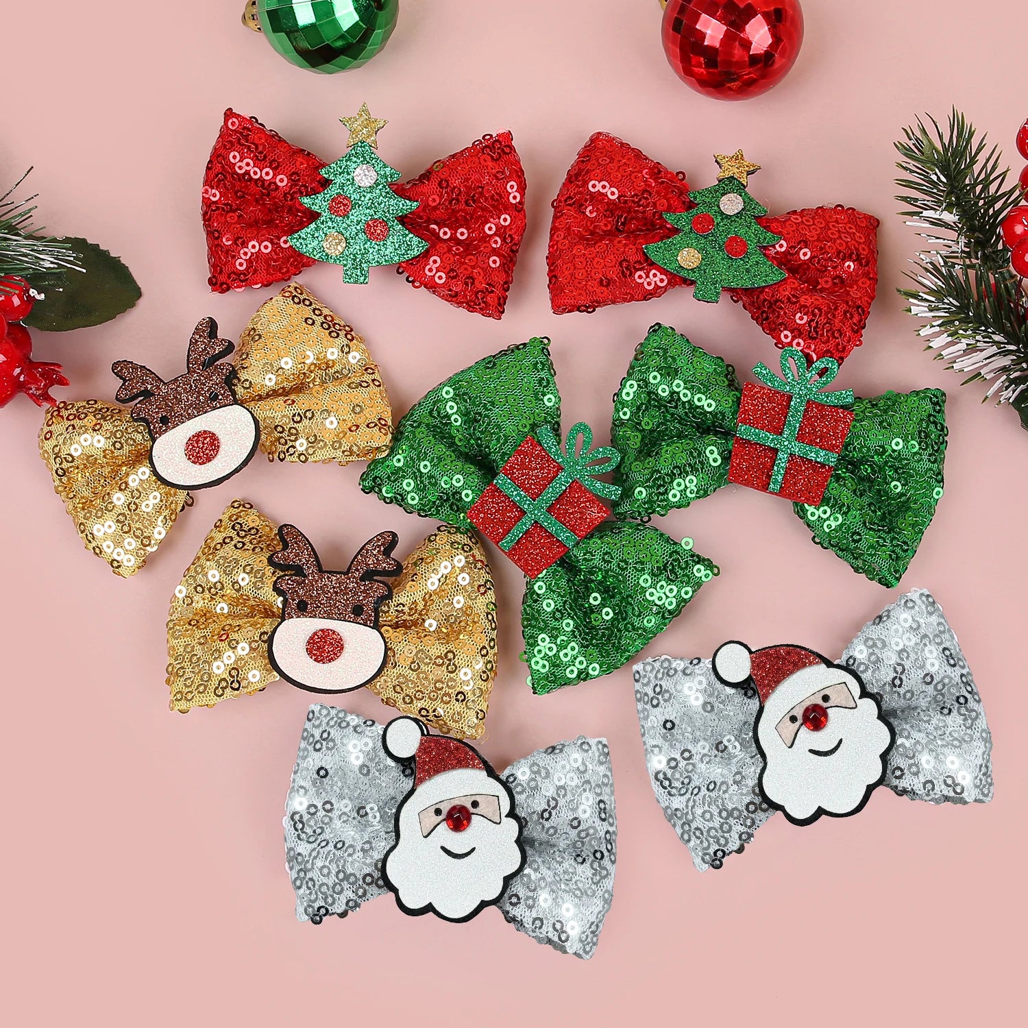 Hollyco Christmas Girl's 8 Pc festive sequin hair clip set