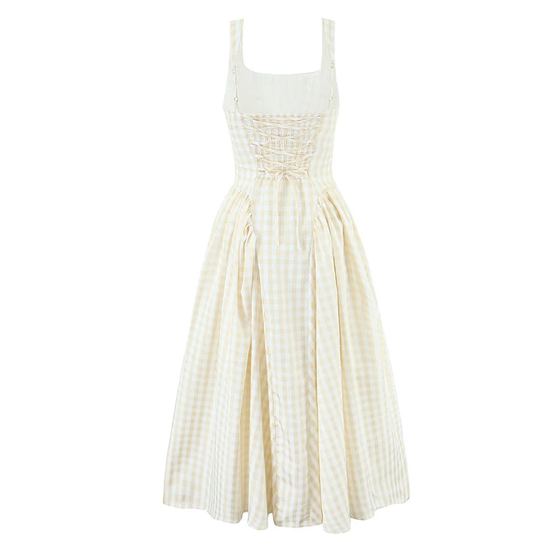 Sorelle Women's plaid A-line corset back flare dress