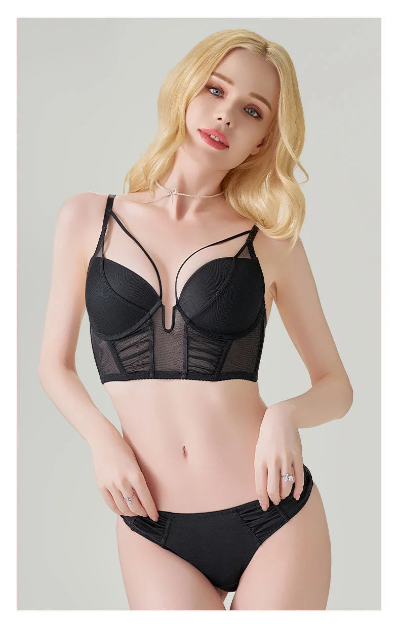 Sorelle Women's 2 Pc sheer bustier lingerie set