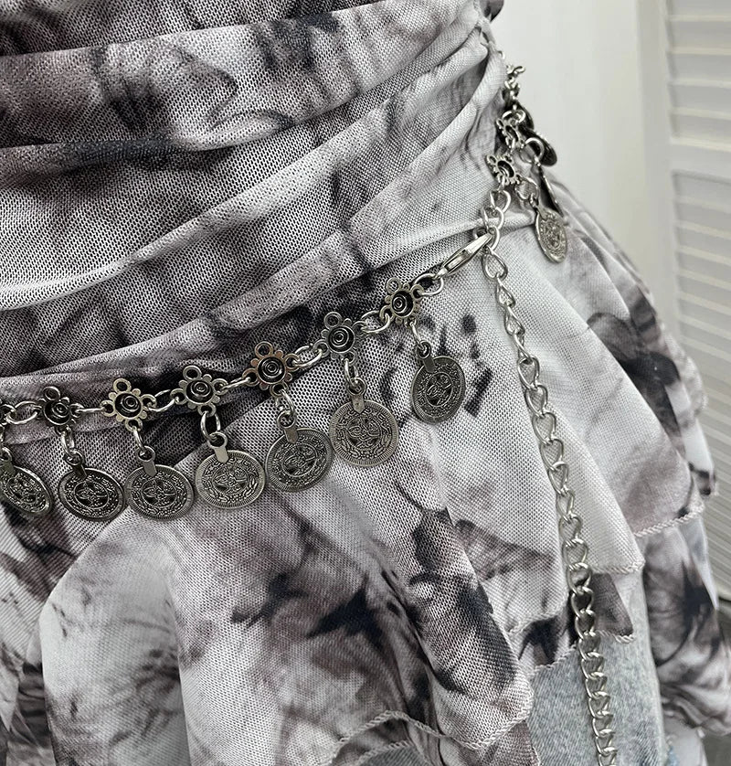 Lomi3 Women's Y2K one size mesh lettuce hem top