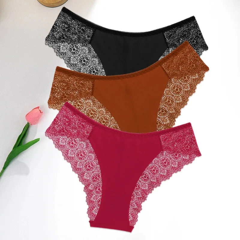 Sorelle Women's 3 Pc nylon x lace panties set