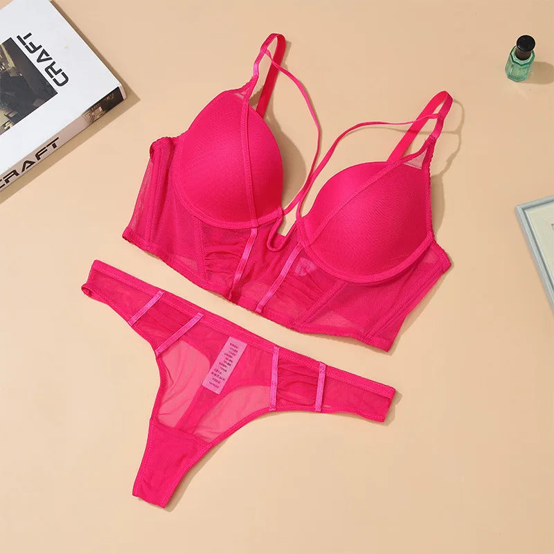 Sorelle Women's 2 Pc sheer bustier lingerie set