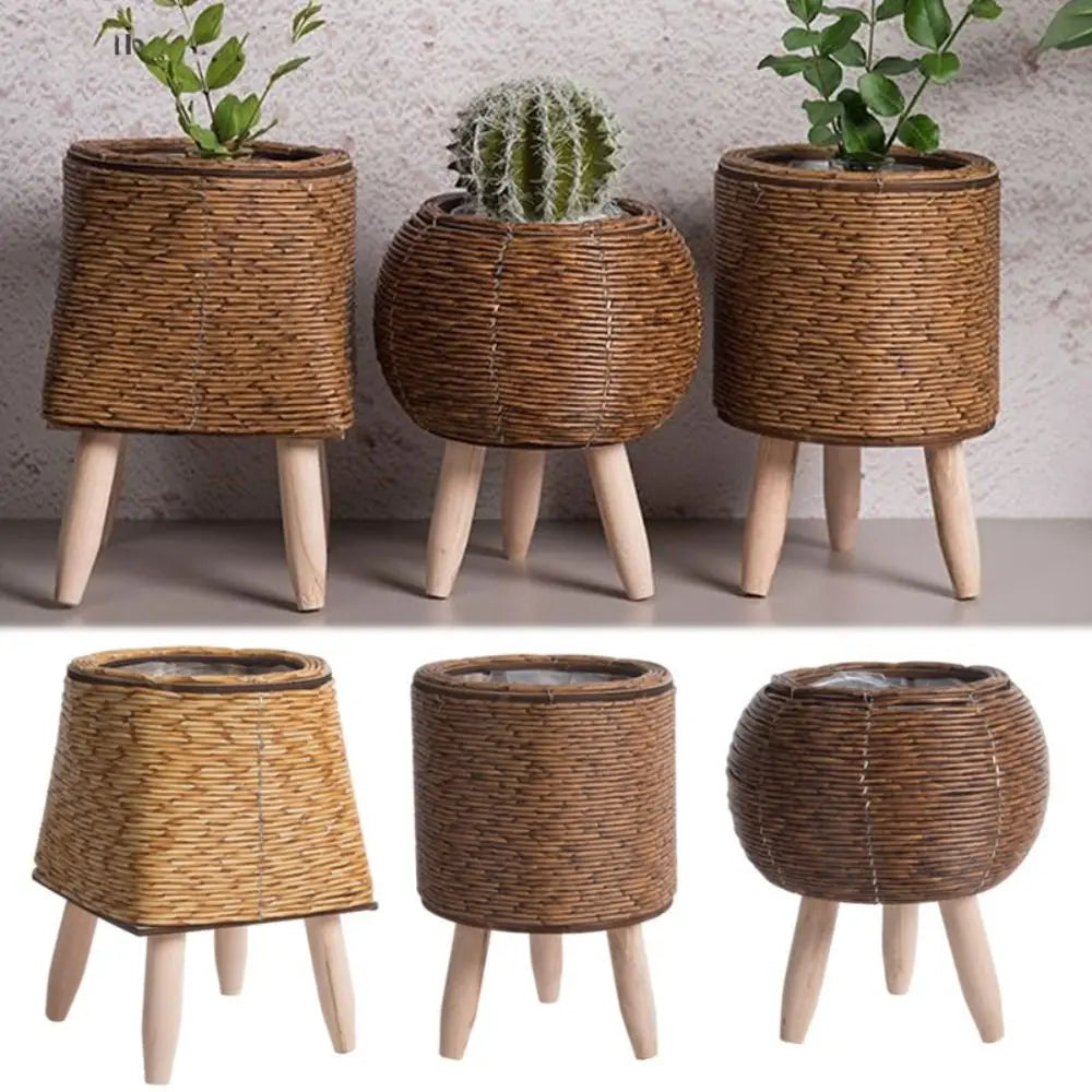 Cassora 1 Pc woven plant pot with wooden legs
