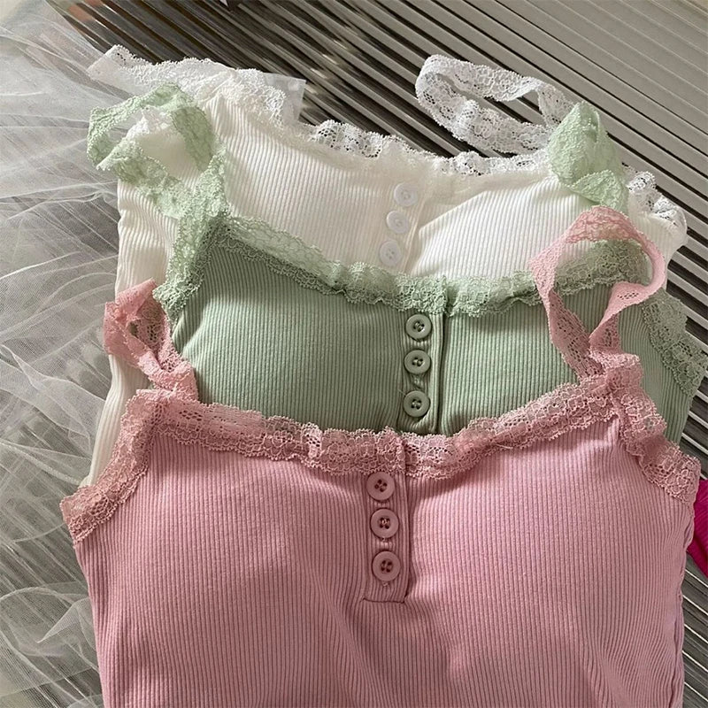 Lomi3 Women's Y2K one size lace trim cami