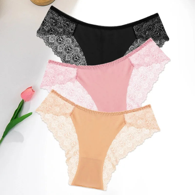 Sorelle Women's 3 Pc nylon x lace panties set