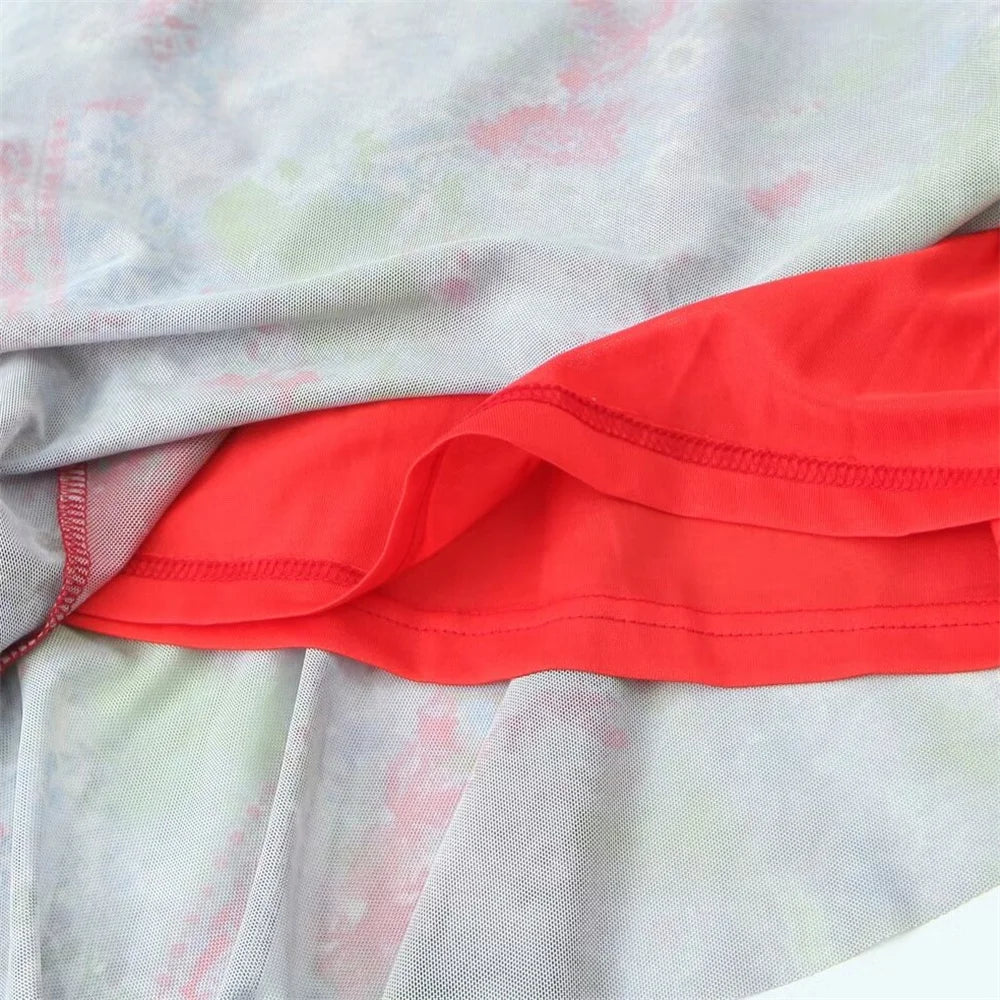 Sorelle Women's slanted lettuce hem mesh dress