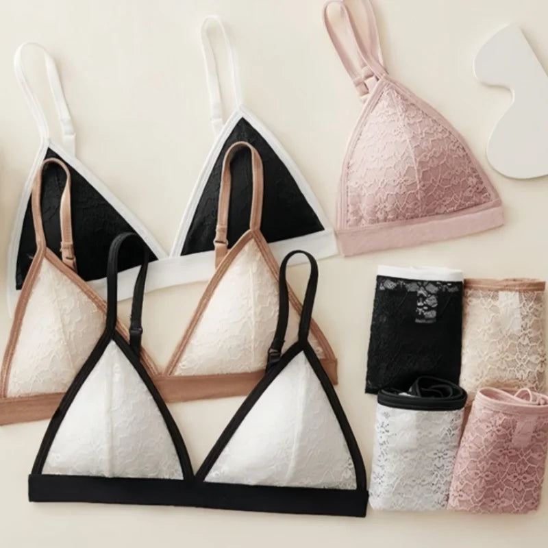 Sorelle Women's 2 Pc lace lingerie set with solid trim