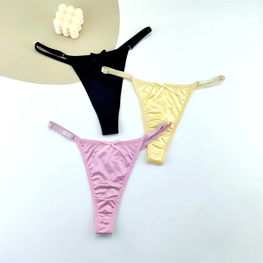 Sorelle Women's 3 Pc adjustable solid satin thong with bow detail