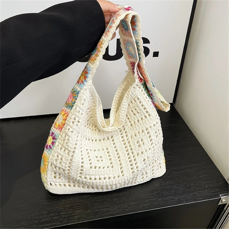 Kora Women's boho flower crochet tote