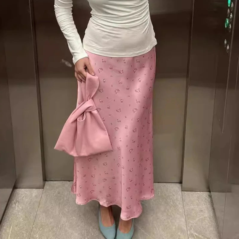 Noelie Women's coquette rose print satin skirt