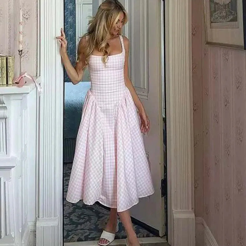 Sorelle Women's plaid A-line corset back flare dress