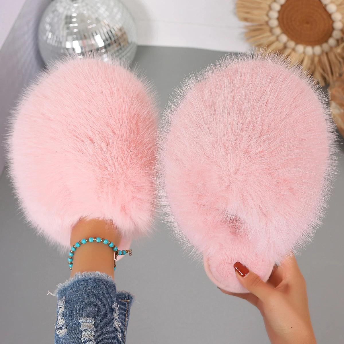 Veloura Women's luxury faux fur house slippers