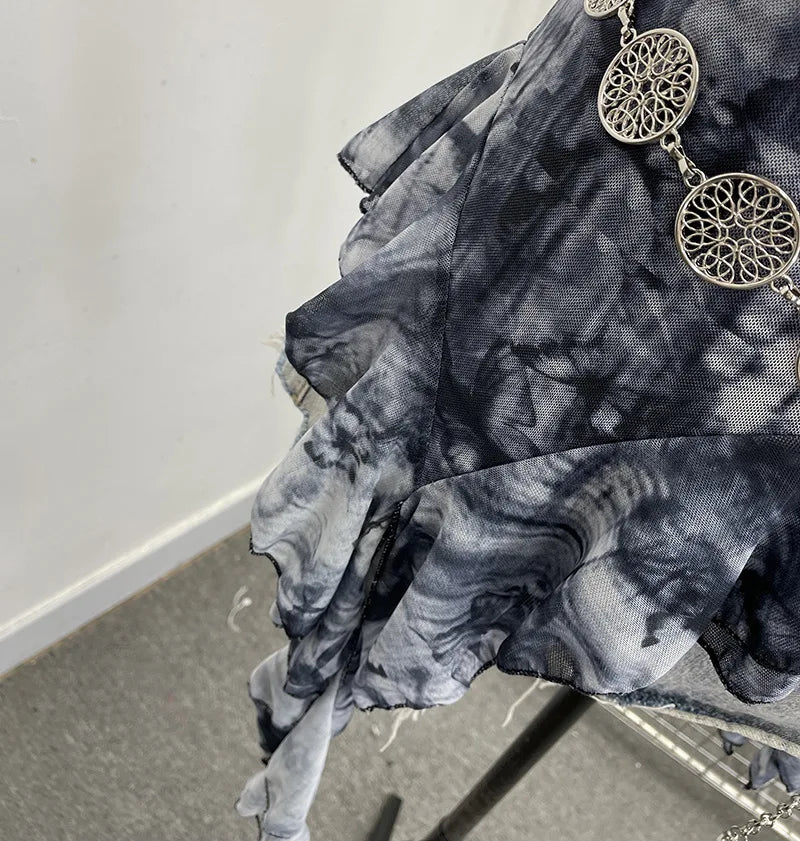 Lomi3 Women's Y2K one size mesh lettuce hem top