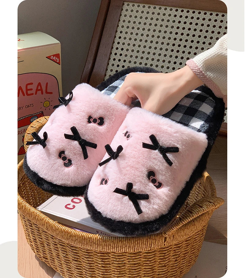 Lomi3 Women's bow detailing plush house slippers