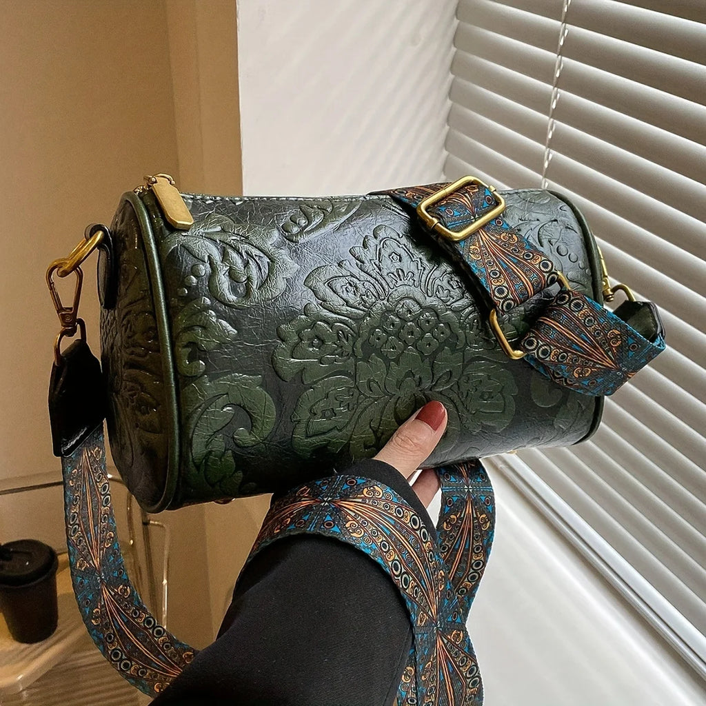 Kora retro flower embossed cylinder bag