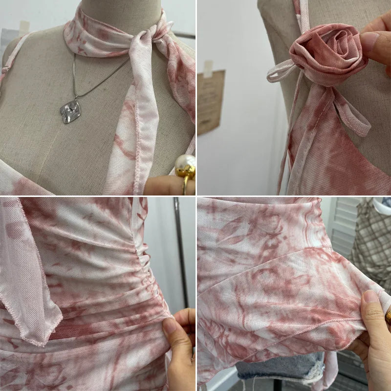 Lomi3 Women's Y2K one size mesh lettuce hem top