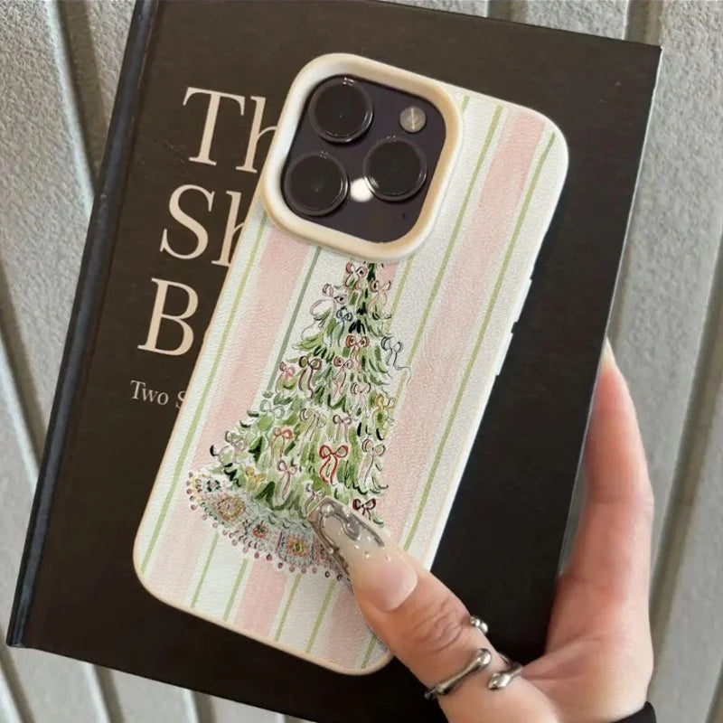 Hollyco Christmas tree striped leather iPhone case