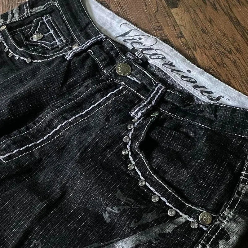 Lomi3 Women's Y2K grunge cross embroider denim shorts