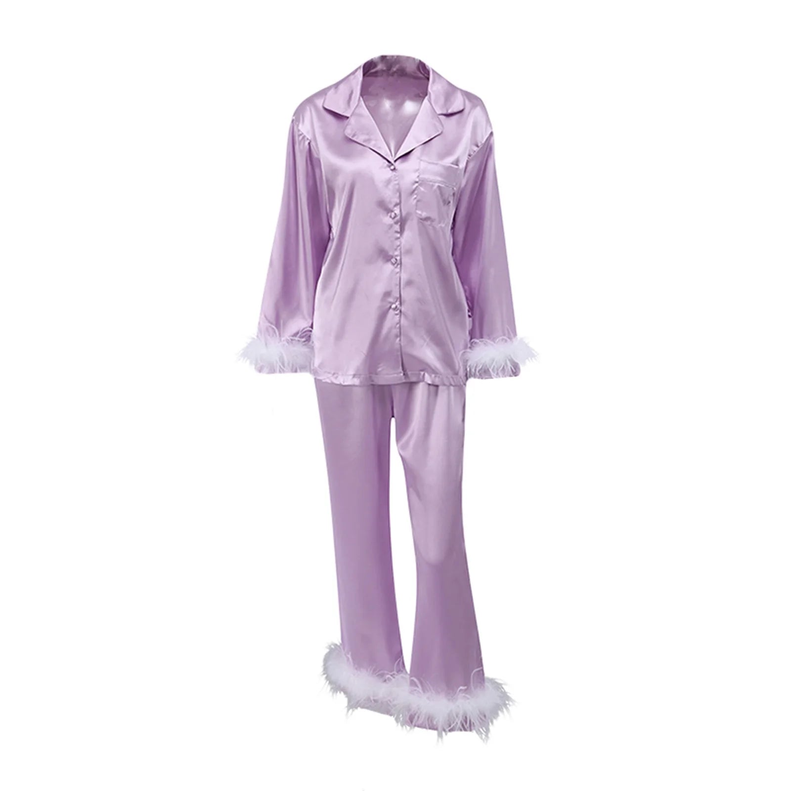 Veloura luxury 2 Pc satin pajamas with faux fur trim