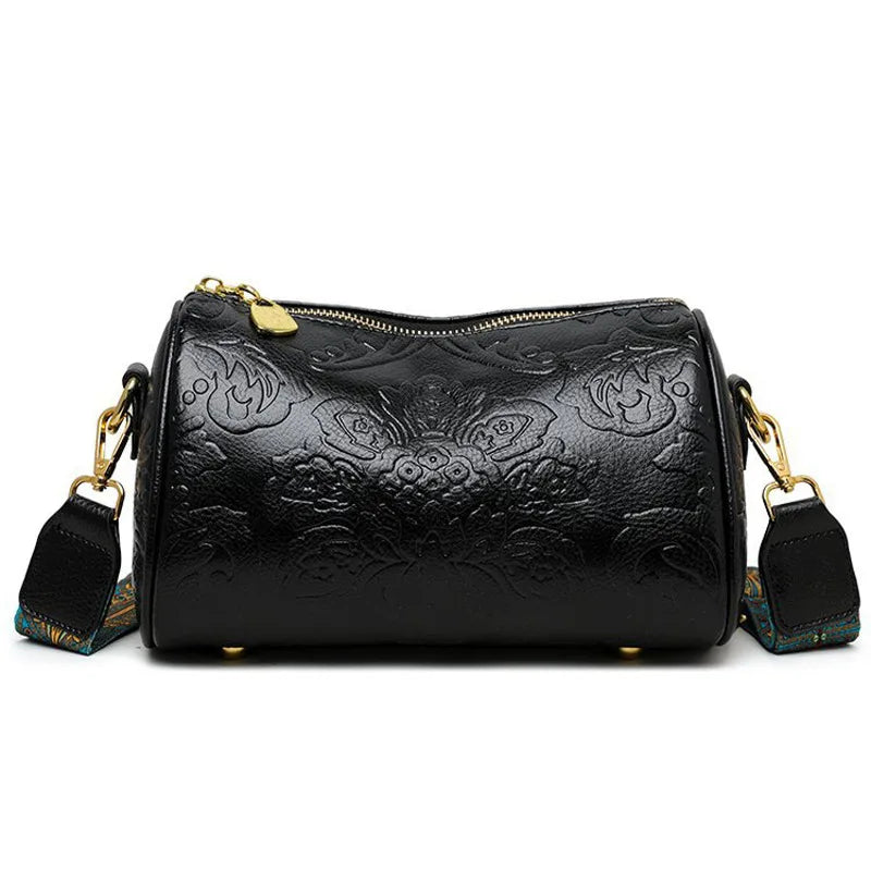 Kora retro flower embossed cylinder bag