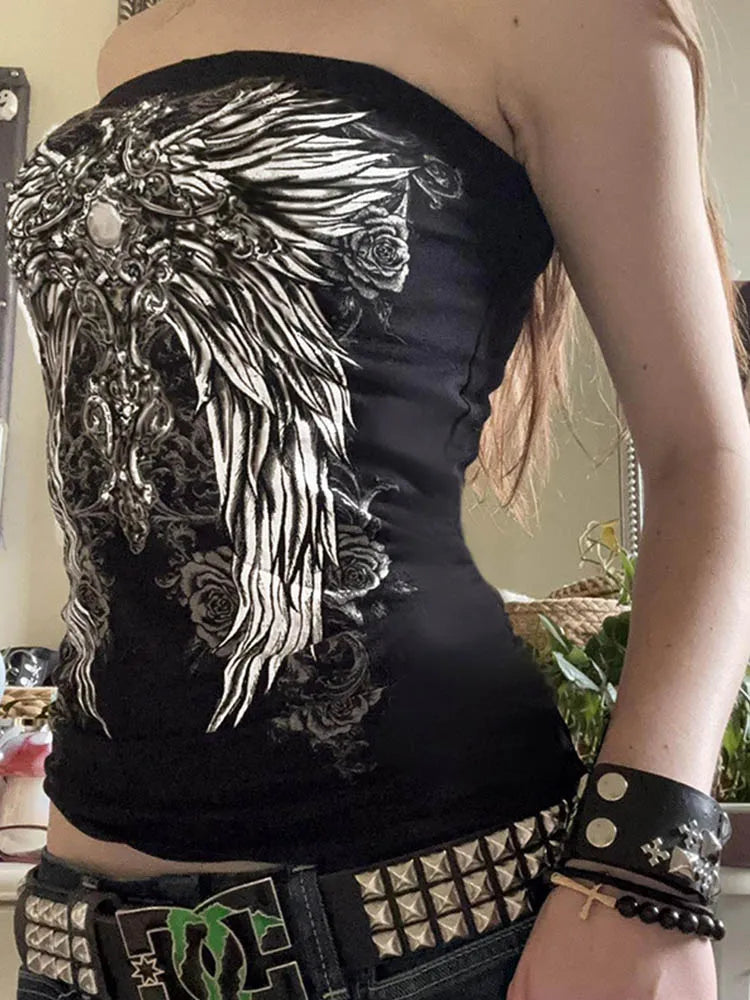 Lomi3 Y2K grunge graphic tube top