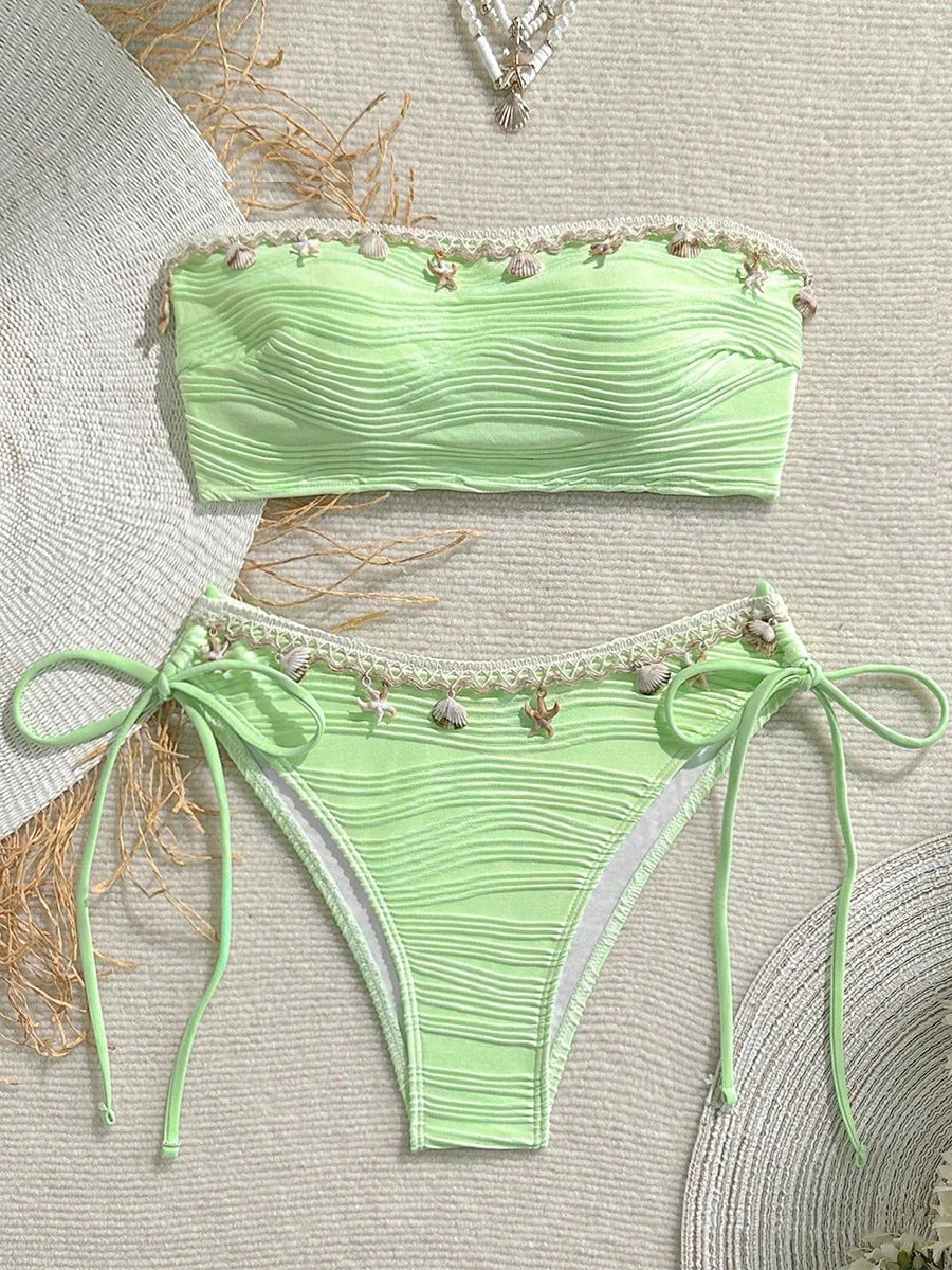 Sonlae Women's 2 Pc strapless wavy swimwear set with seashell trim