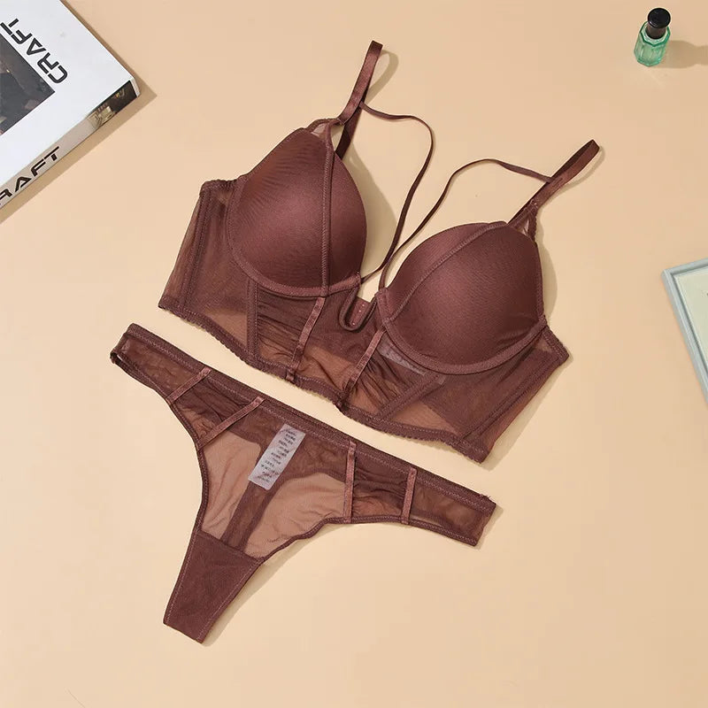 Sorelle Women's 2 Pc sheer bustier lingerie set