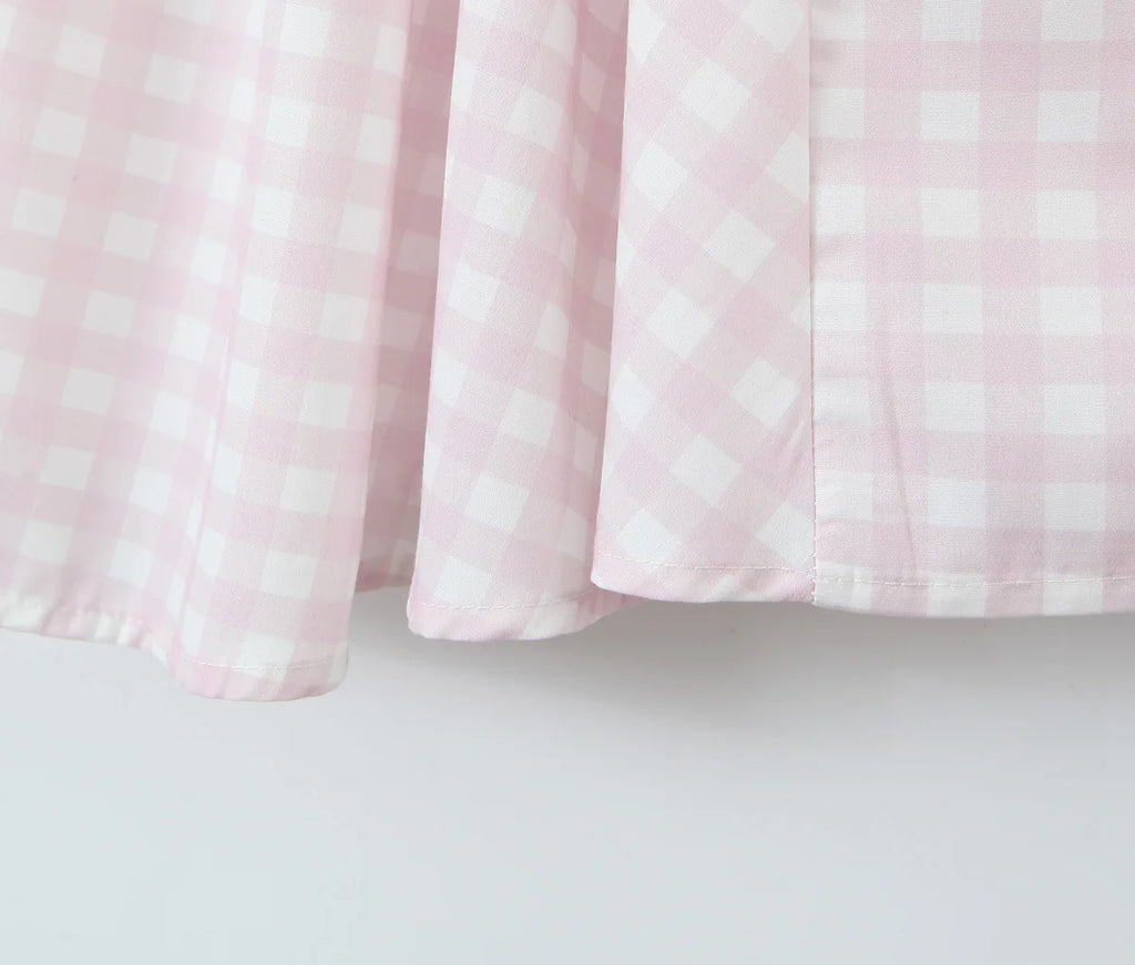 Sorelle Women's plaid A-line corset back flare dress