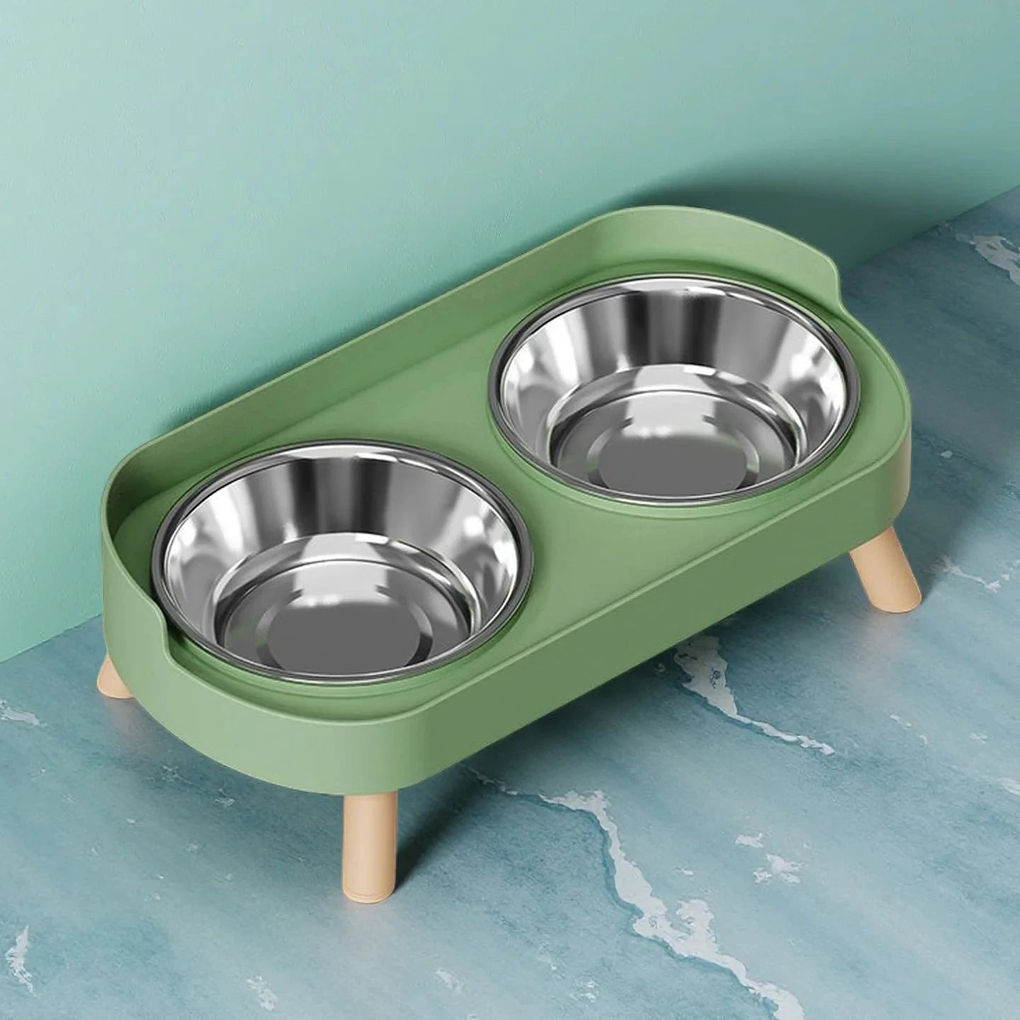 Nomu elevated steel double sided solid pet bowl