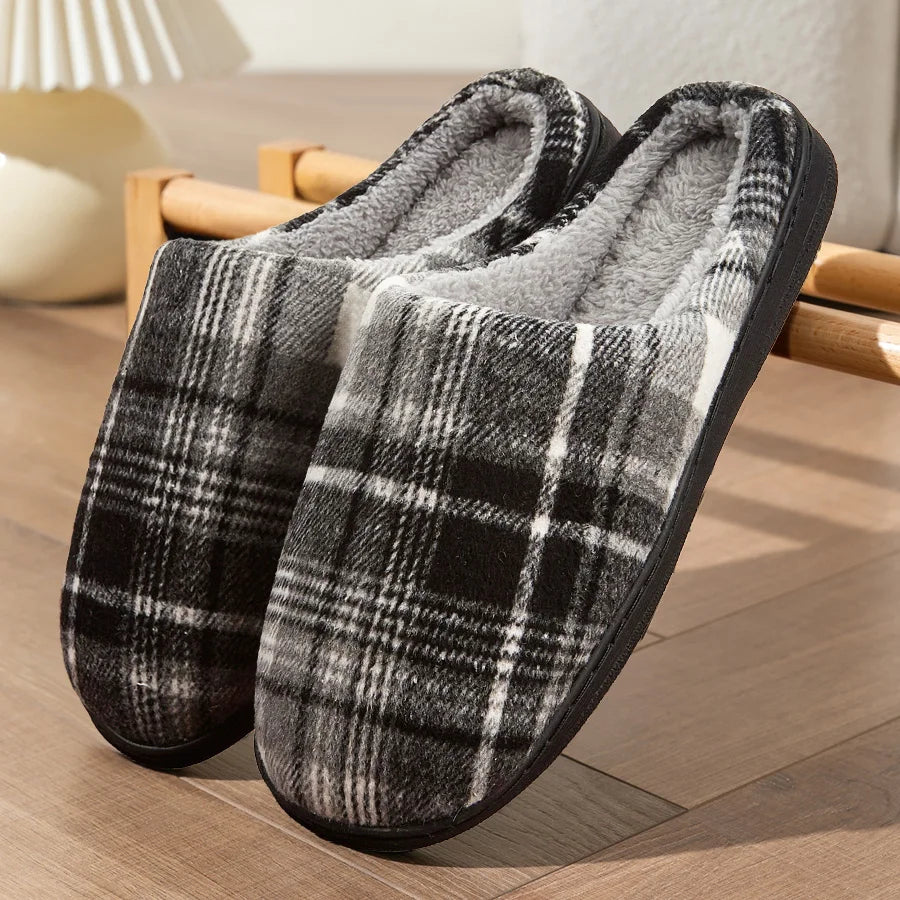 Arden Men's plush plaid house slippers