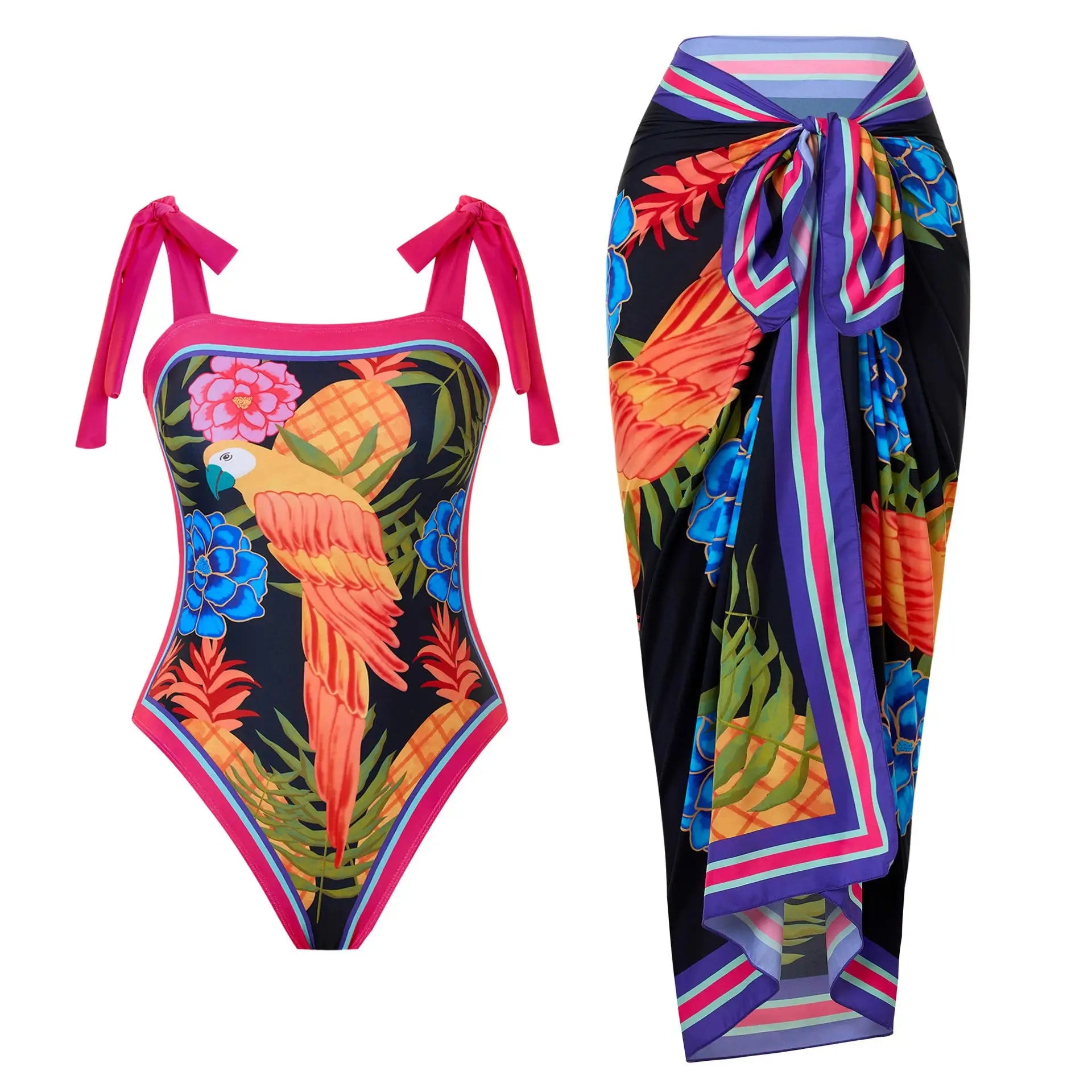 Sonlae Women's 2 Pc full coverage multi print swimwear set