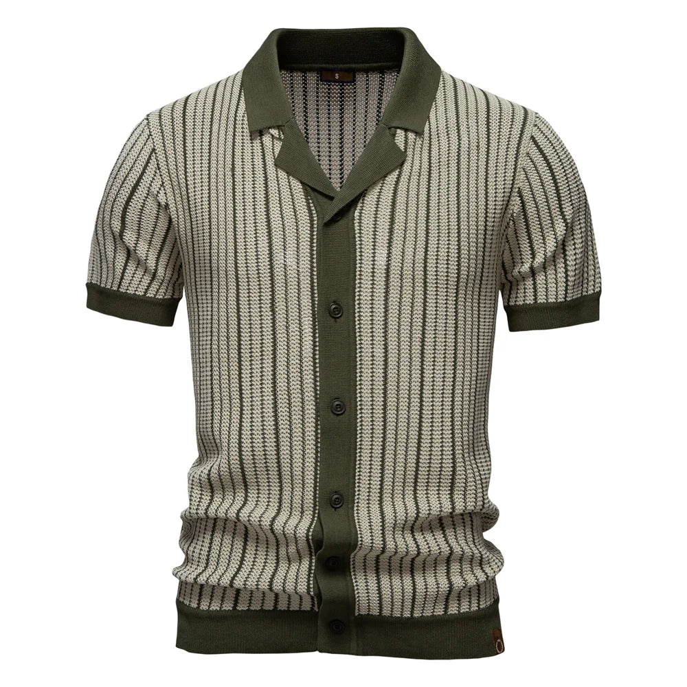 Arden Men's knit striped button down shirt
