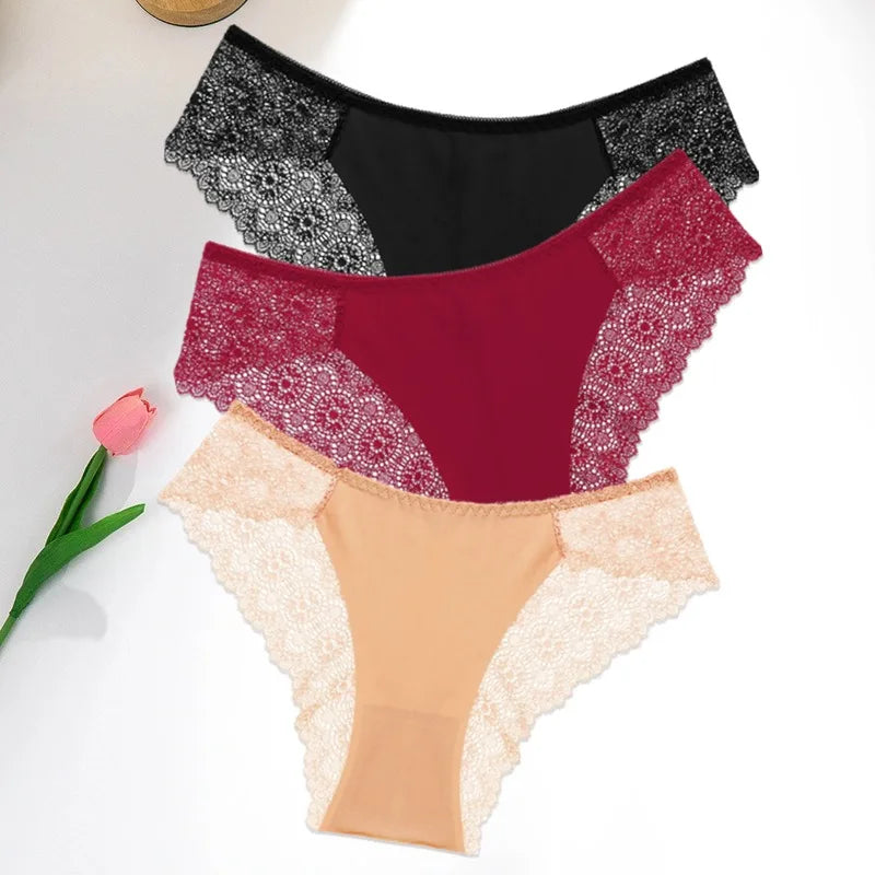 Sorelle Women's 3 Pc nylon x lace panties set