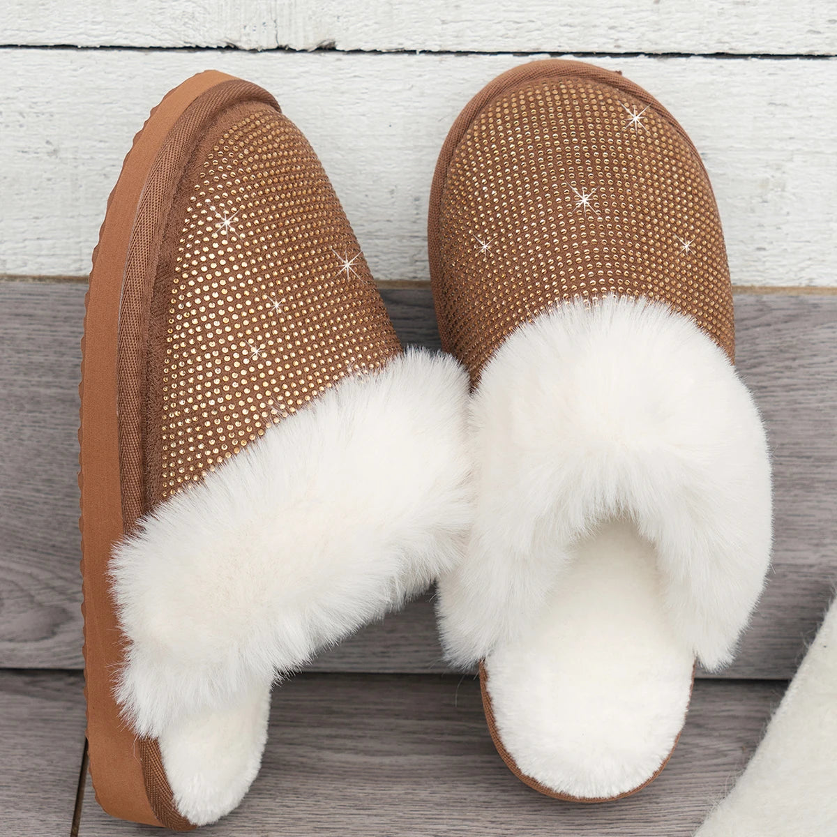 Veloura Women's  plush rhinestone slippers