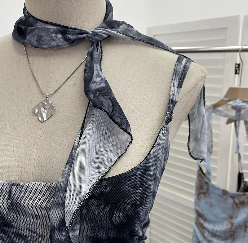 Lomi3 Women's Y2K one size mesh lettuce hem top