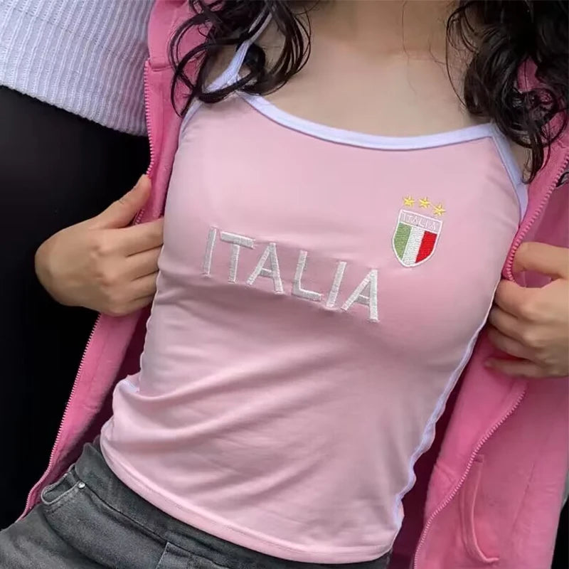 Lomi3 Women's Y2K embroidery Italia tank