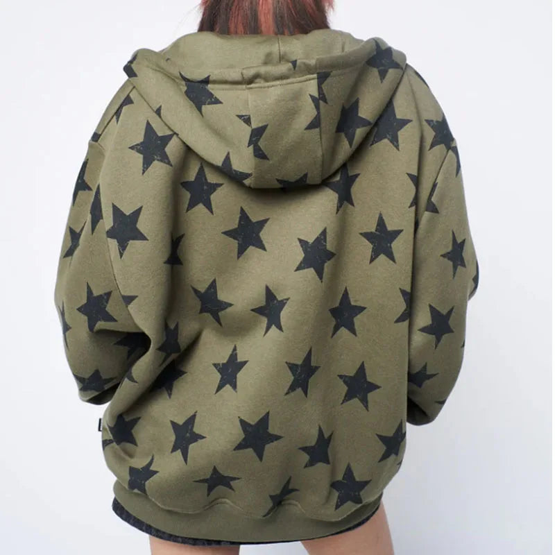 Lomi3 Women's Y2K retro star zip up hoodie