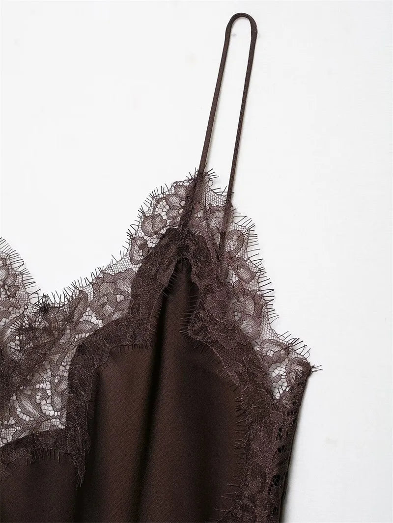 Sorelle Women's slanted satin night gown with lace trim