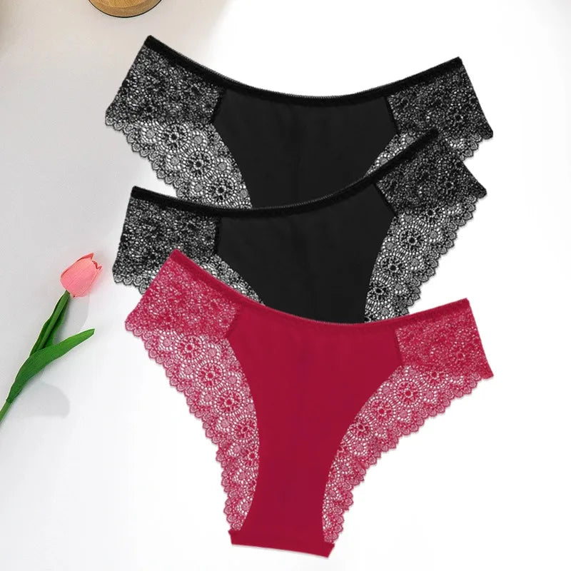 Sorelle Women's 3 Pc nylon x lace panties set