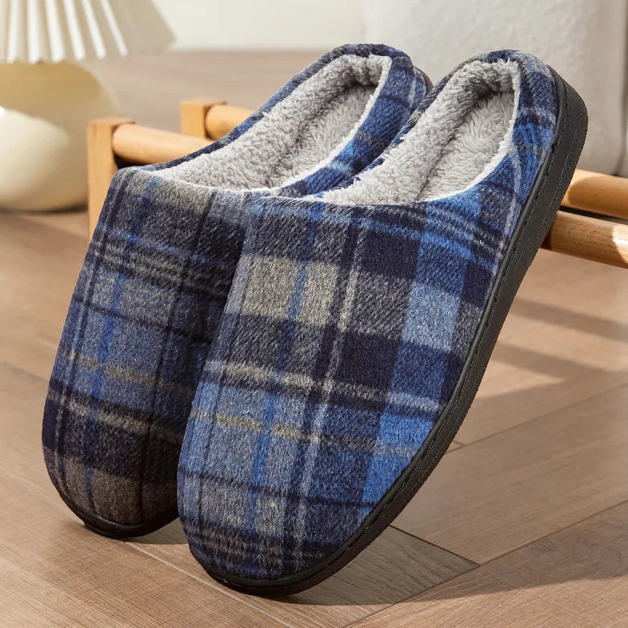 Arden Men's plush plaid house slippers