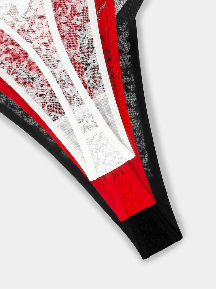 Sorelle Women's 3 Pc lace thong set with shimmery straps