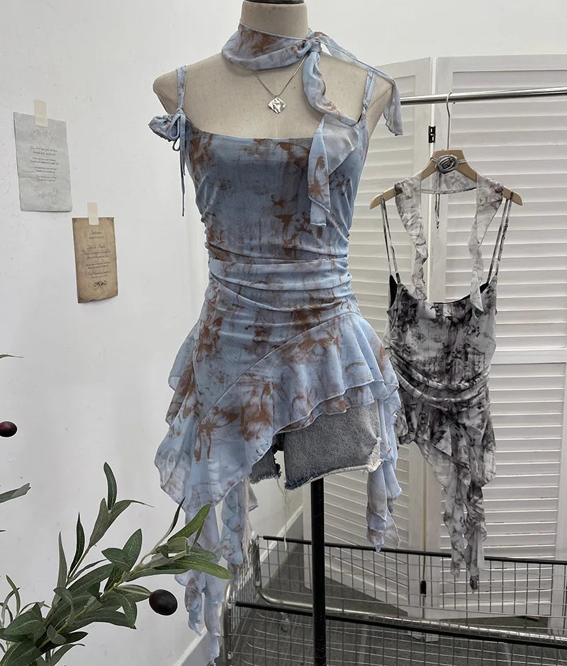 Lomi3 Women's Y2K one size mesh lettuce hem top