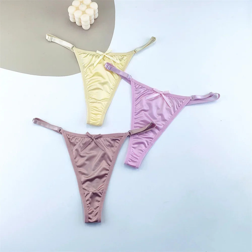 Sorelle Women's 3 Pc adjustable solid satin thong with bow detail