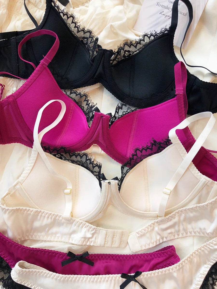 Sorelle Women's 2 Pc satin lingerie with lace trim and bow accent