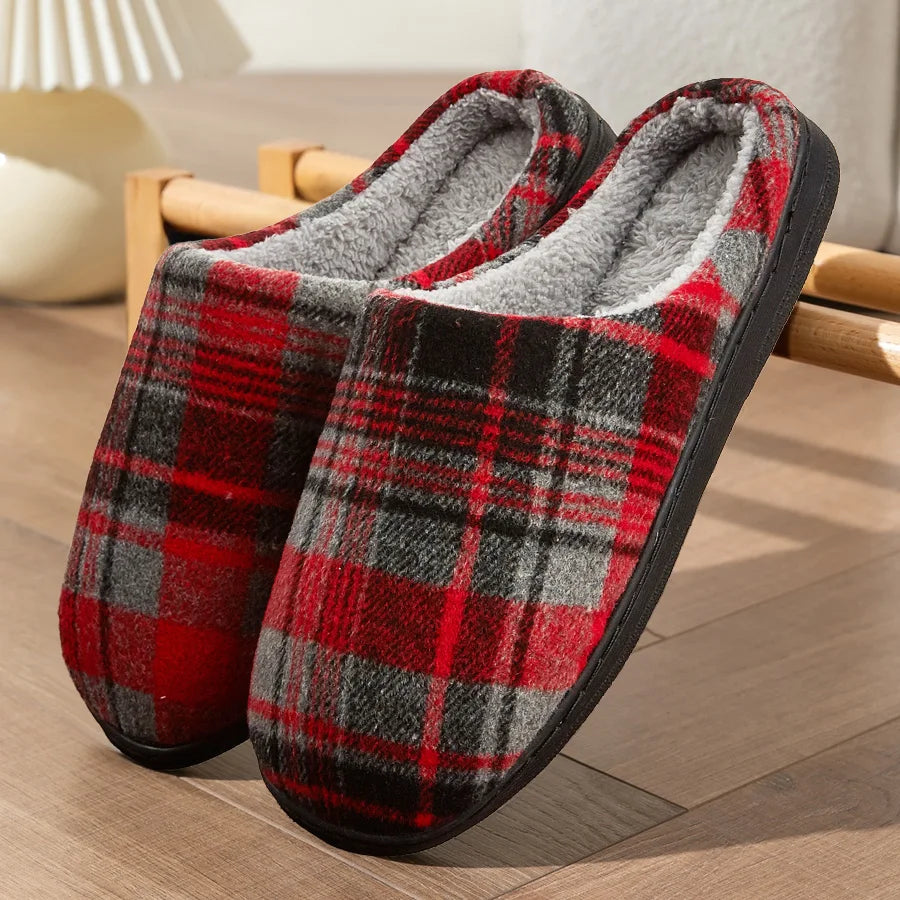 Arden Men's plush plaid house slippers