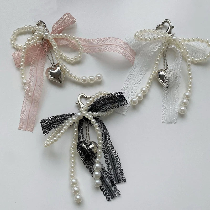 Noelie coquette ribbon x pearl bag charm