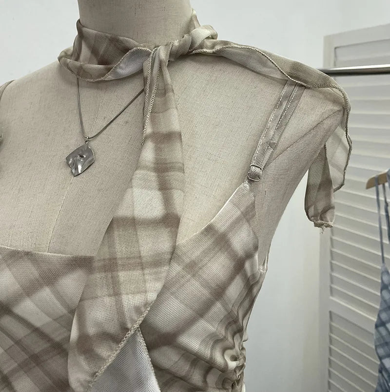 Lomi3 Women's Y2K one size mesh lettuce hem top