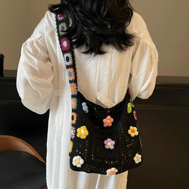 Kora Women's boho flower crochet tote