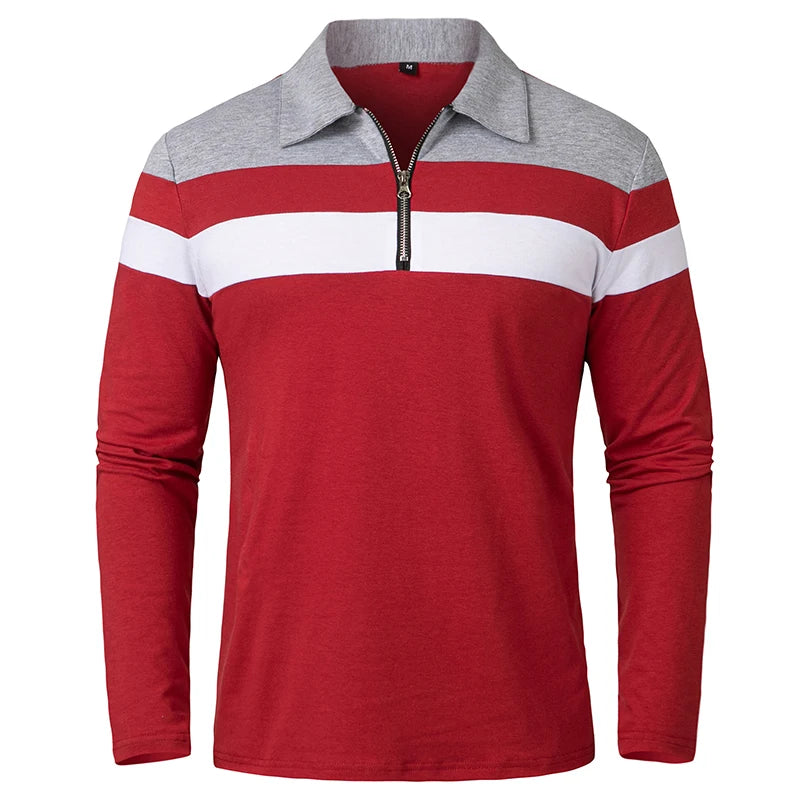 Arden Men's quarter zip long sleeve striped pullover polo