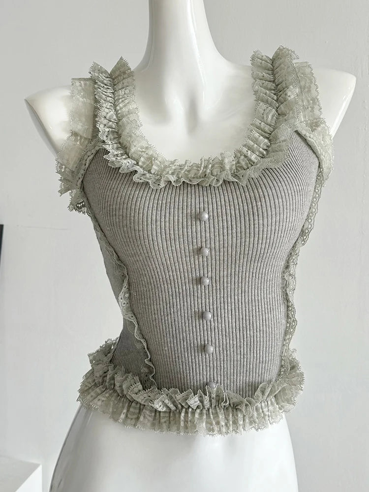 Sorelle Women's stretchy coquette tank with lace trim